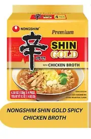 Nongshim Shin Gold Spicy Chicken Broth Ramyun Premium Ramen Noodle Soup Pack 4