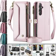 Fr Samsung A15 A35 A55 A25 A24 A52 A34 A50 A04S Zipper Leather Wallet Card Case
