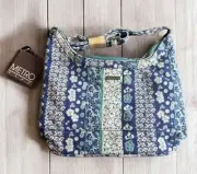 Vintage 1999 Metro Gear Printed Floral Canvas Hobo Bag Floral Striped Blue