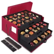 Christmas Ornament Storage Box，Stackable 3 Drawer Organizers，Max 72 3" Red