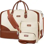 [ITIEZY] Weekender Bag for Women, Travel Duffel Bag Carry On Overnight Bag with Shoe Compartment Large Nylon Travel Weekend Tote Bag, 9-Beige, Large