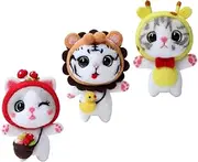 TEHAUX 3 Sets Cat Poking Fun Wool Doll Beginner Felting Kit Felting Material Present Needle Kit Needlework Accessories Needle Felting Tools Making Supplies
