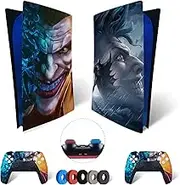 MaD Vision® Skin Aufkleber für PS5 Digital Version mod. Joker-Batman, 100% HD-Qualität, kratzfeste Klebefolie aus Vinyl + Set mit 4 Paar Gummipads für Playstation 5 Joystick Controller