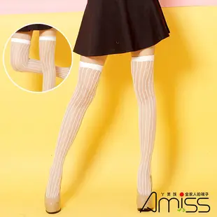 Amiss 歐系條紋造型大腿襪-透膚直條 膝上襪 絕對領域 黑長襪 白長襪 -A302-21