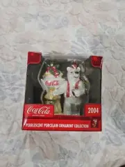 2004 Coca Cola Pearlescent Porcelain Polar Bear Soda Christmas Ornament 01