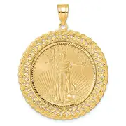 14K Yellow Gold Wideband Distinguished Coin Jewelry 14Ky Diamond-Cut Heart & Rope Prong Mounted 1/2Oz American Eagle Bezel Pendant
