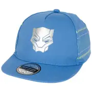 Black Panther Silver Mask Logo Snapback Flat Bill Hat Blue