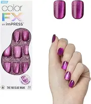imPRESS KISS No Glue Mani Press-On Nails, Color FX, 'Levels', Dark Pink, Short Size, Squoval Shape, Includes 30 Nails, Prep Pad, Instructions Sheet, 1 Manicure Stick, 1 Mini File
