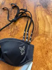 Playboy Black Silver Studded Bikini top swimsuit bra vintage y2k RARE! NWT