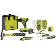Ryobi 18V ONE+ HOME ESSENTIALS Cordless Drill Driver PLUS Tools & Bag Combo Kit