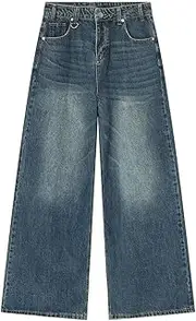 Men's Retro Jeans Open Bottom Outdoor Loose Fit Stretch Comfort Pants Straight Wide Leg Casual Pants with Pockets