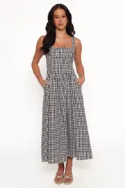 [PUP4] Kinslee Midi Dress - Black Gingham XS black