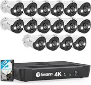 [Swann] Home Security Camera System with 2TB HDD, 16 Channel 16 Cam, POE Cat5e NVR 4K HD Video, Indoor/Outdoor Wired Surveillance CCTV, Color Night Vision, Heat Motion Detection, LED Lights, 1686816FB