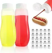 Nacxbwer Condiment Squeeze Bottles for Ketchup Hot Sauce Liquids Oil with Caps for Condensed Milk and Mustard Salad Dispenser Clear Plastic Bottles Dressing Container LDPE, 500ML / 18 OZ（Boxed）