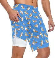 [ZZXXB] Dancing Corgi Dog Athletic Shorts for Men with Pockets 2 in 1 Quick Dry Running Shorts S-3XL