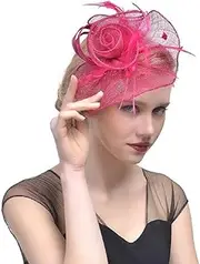 [Generic] Fashion Women Fascinator Cocktail Wedding Party Hair Clip Hat Feather Mesh Headband (Deep plum red, One size)