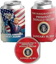2-Pack Donald Trump Inauguration Can Coolers with Stickers - 47th Presidential Inauguration Drink Holders and Commemorative Decals, 2 Can Coolers and 2 3-Inch Stickers