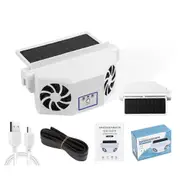 Car Cooling Fan Solar Powered Cooler Auto Window Vent Ventilation ExhaustHOT White Two.holes