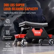 Rolling Mechanic Stool Creeper Seat 300lb Capacity Shop Stool with Tool Trays