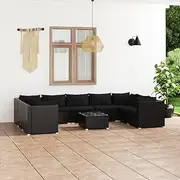 10 Piece Garden Lounge Set with Cushions Poly Rattan Black, Patio Furniture Sets