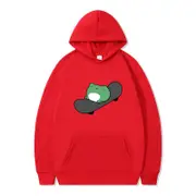 Nevenka Womens Cute Hoodie Skateboarding Frog Long Sleeve Pullover-Red