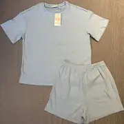 Kirundo Light Blue Ribbed Textured Loose Fit Tee & Shorts Set Small NWT