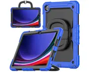 Protection Case for Samsung Galaxy Tab A9 Plus 11-Inch, 360 Degree Folding Handle Grip and 3-Layer Protection - Black/Blue