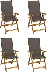Folding Dining Chairs with Armrest, Wood Patio Chairs, Garden Reclining Chairs 4 pcs with Cushions for Lawn, Porch, Garden, Deck, Easy Assemble, 120 x 50 x 3 cm, Taupe