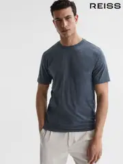 Reiss Airforce Blue Melange Bless Crew Neck T-Shirt (D87214) | $55