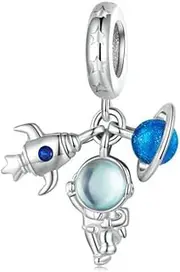 [MEETCCY] Charm Beads 925 Sterling Silver Travel Charm Blue and Black Enamel Crystal Camera Charms for Pandora Bracelet or Necklace