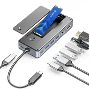 ORICO 8-in-1 USB-C Hub with M.2 NVMe SATA SSD Enclosure Laptop Docking Station Adapter with HD 4K/60Hz USB3.2 Gen2 USB2.