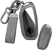 ontto Alloy Leather Car Key Fob Cover Fit for BMW i7 X7 G07 LCI iX I20 X1 U11 7 Series G70 G09 XM U06 G81 M3 2023 Smart Key Holder case keyring Shell bag keychain accessories 3/4/5 buttons Grey