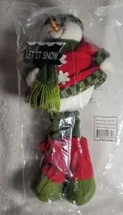 New Vtg Plush Christmas Snowman Figure holding a Let It Snow sign - Shelf Sitter
