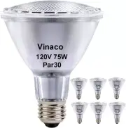 Vinaco PAR30 Long Neck 75W, 6 Pack High Output PAR30 Halogen Flood Light War...