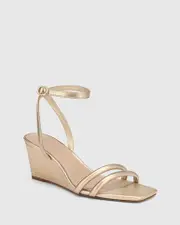 Menzel Champagne Metallic Leather Wedge Heel Sandal