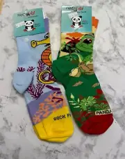 "Sock Panda" Youth Socks- 2PACK (Medium 12-2) Magical Seahorse & Egg Shell Dino