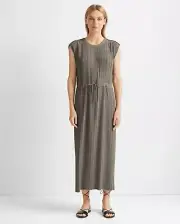 Club Monaco Pleated Dress Maxi Drawstring Waist Sleeveless Kaftan green sz0 NWT