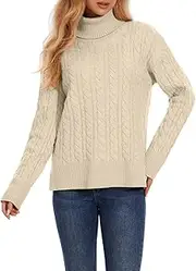 [ZANZEA] Turtleneck Sweater Women Long Sleeve Oversized Pullover Spilt Hem Chunky Cable Knit Jumper Fall Sweaters 2024