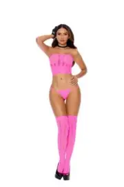3 PC sexy ELEGANT MOMENTS pothole NET bandeau TOP g-string THIGH highs STOCKINGS