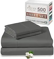 Pizuna Cotton Queen Sheet Set, 500 Thread Count 100% Combed Cotton Sateen Weave Queen Bed Sheet Set Include 1 Fitted Sheet, 1 Flat Sheet & 2 Pillow Cases (Dark Grey Sheet Set - 4 PC)