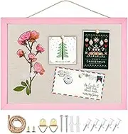Linen Bulletin Board,10.2"x14.2" Pink Wood Frame Bulletin Boards,Beige Linen,Small Pin Board for Home Kitchen Office Decorative(PK-2636