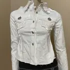 Women’s White Rayon Casual Beaded Button Up Long Sleeve Size M Top Blouse Shirt
