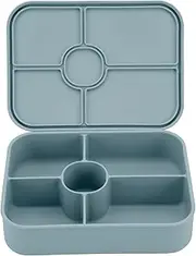 Zoe Sage Silicone Bento Lunch Box 5 Compartment - Silicone Lunch Container with 5 Individually Sealed Compartments, Food Storage, Snack Bento Box, Microwave, Freezer, & Dishwasher Safe - Rock Blue