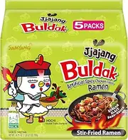 Samyang Buldak Jjajang Korean Spicy Hot Chicken Stir-Fried Noodles 4.94oz (Pack of 5) 700g Made in Korea Korean Instant Ramen Noodle Snack