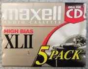 Maxell XL II 90 Minute High Bias 5-Pack Blank Audio Cassette Tapes Sealed
