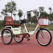 TT-YED Three-Wheeled Cargo Bike with Rear Seat and Cargo Basket, Comfortable Seat Tricycle, Exercise Shopping Bike for Seniors, Picnic and Entertainment Tricycle, Unisex,Beige