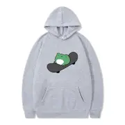 Nevenka Womens Cute Hoodie Skateboarding Frog Long Sleeve Pullover-Grey