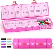 [Foldable & Dual Protection] - Weekly Pill Organizer 2 Times a Day with Etched Writing, 7 Day AM PM Medicine Container Box, Large Portable Week Travel Pill Case for Medication, Vitamin - Clear Pink