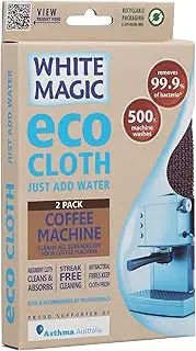 Eco Cloth Coffee Machine 2-Pack by White Magic – 32 x 32 cm, Dual-Sided Microfibre for Chemical-Free Cleaning, Machine Washable, Quick-Drying, Ideal for Coffee Machines & Appliances