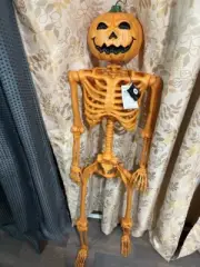 Animated 5' Pumpkin Skeleton Poseable Mouth Movement Sync Phrases Halloween New
